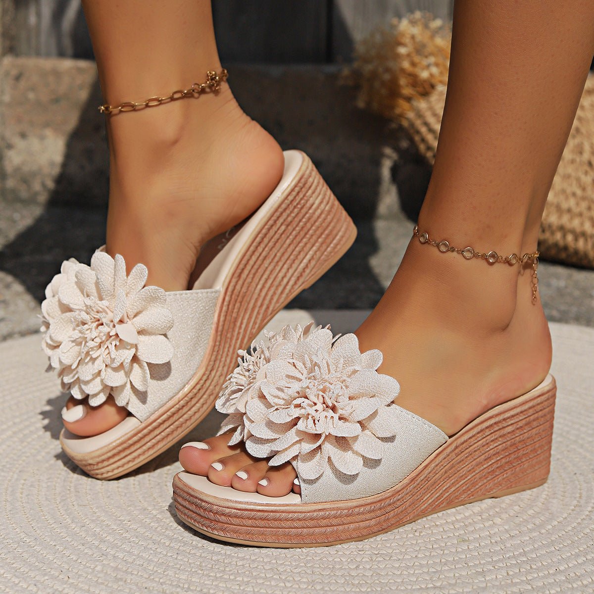 Flower Design Wedge Sandals Female - MH TRENDS & STYLES