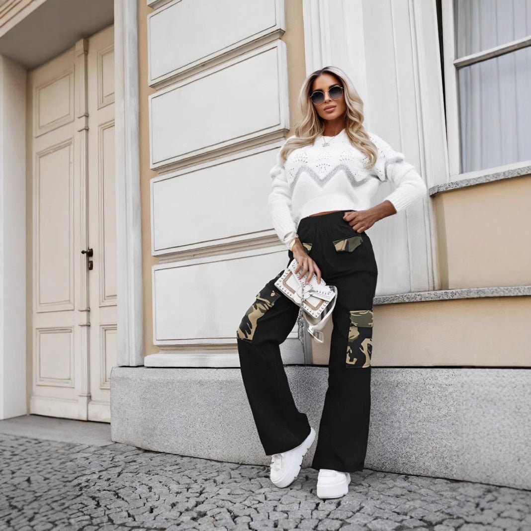 High Street Fashionable Overalls Pocket Camouflage Stitching Trousers - MH TRENDS & STYLES