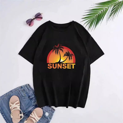 Hong Kong Style Sunset Pattern Printed Short - sleeved T-shirt - MH TRENDS & STYLES