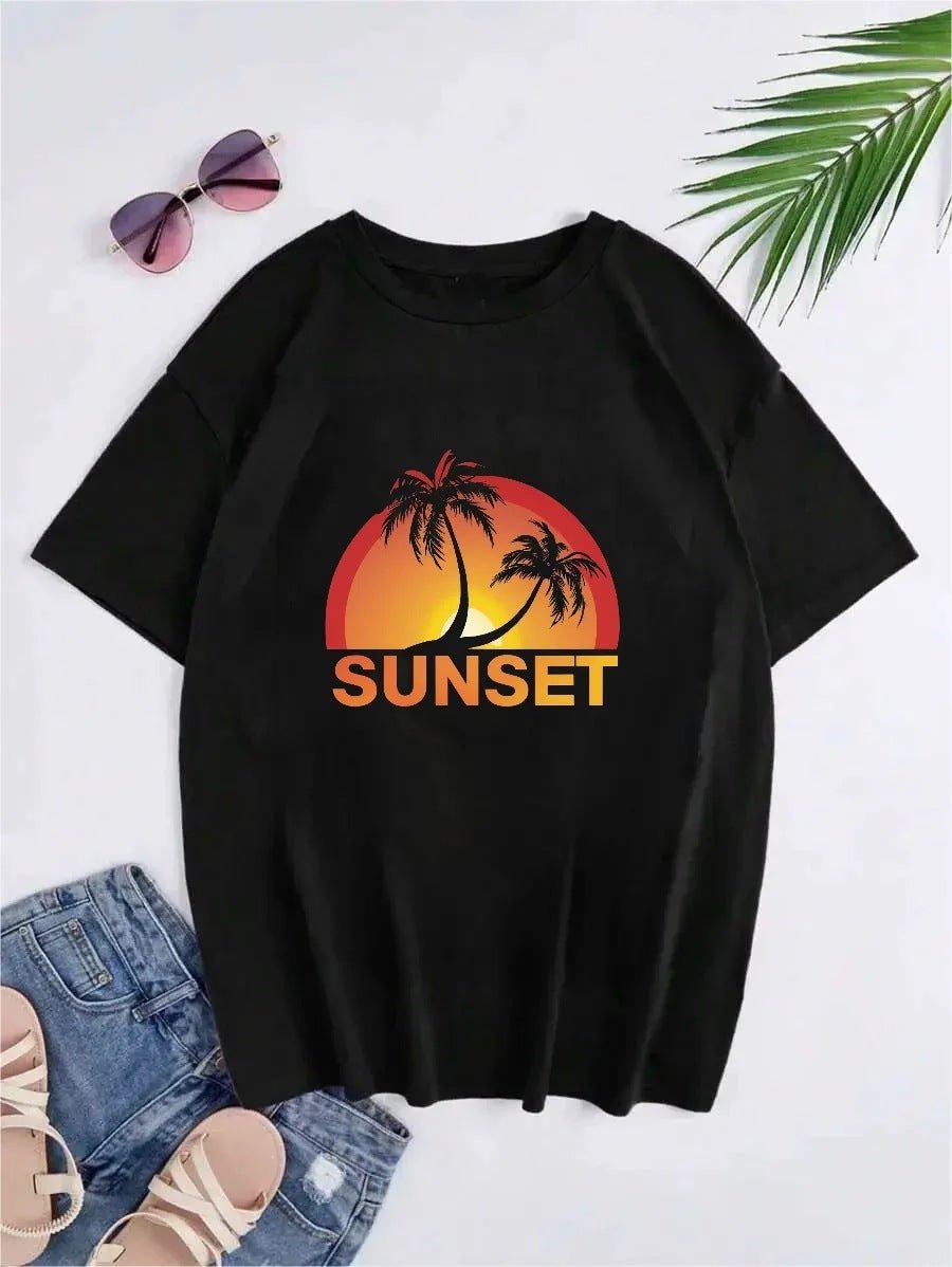 Hong Kong Style Sunset Pattern Printed Short - sleeved T-shirt - MH TRENDS & STYLES