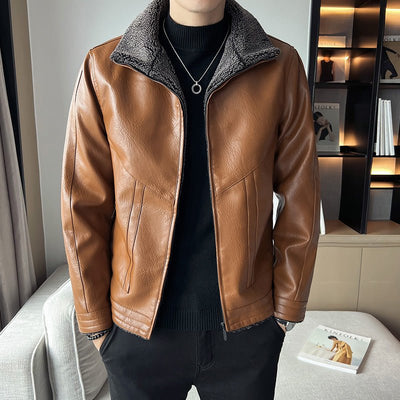 Hong Kong Style Velvet Padded Plus Size Men's Leather Jackets - MH TRENDS & STYLES
