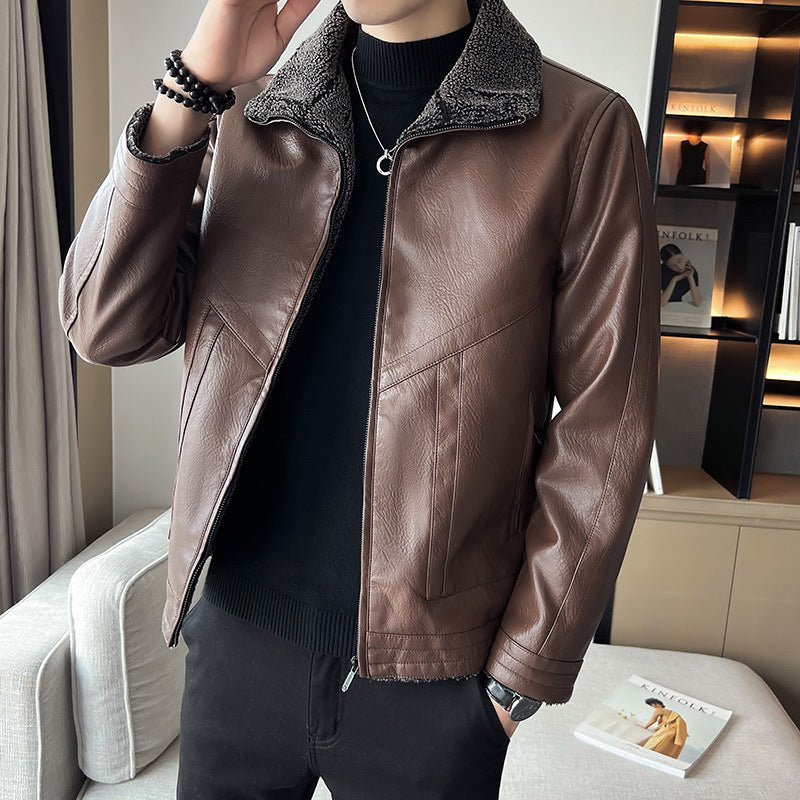 Hong Kong Style Velvet Padded Plus Size Men's Leather Jackets - MH TRENDS & STYLES