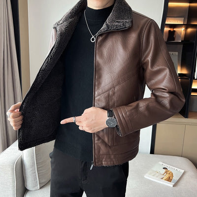 Hong Kong Style Velvet Padded Plus Size Men's Leather Jackets - MH TRENDS & STYLES
