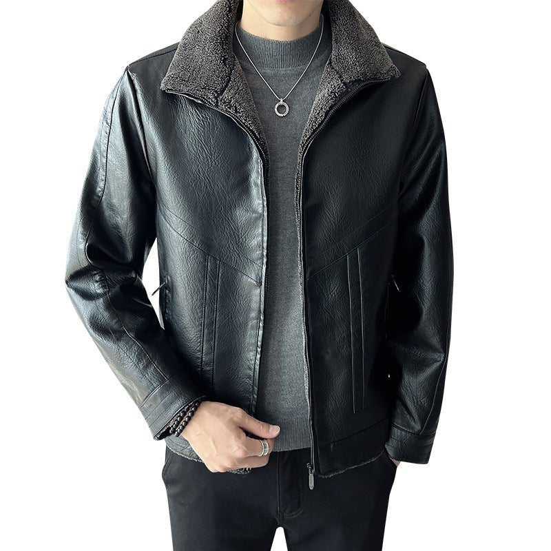 Hong Kong Style Velvet Padded Plus Size Men's Leather Jackets - MH TRENDS & STYLES