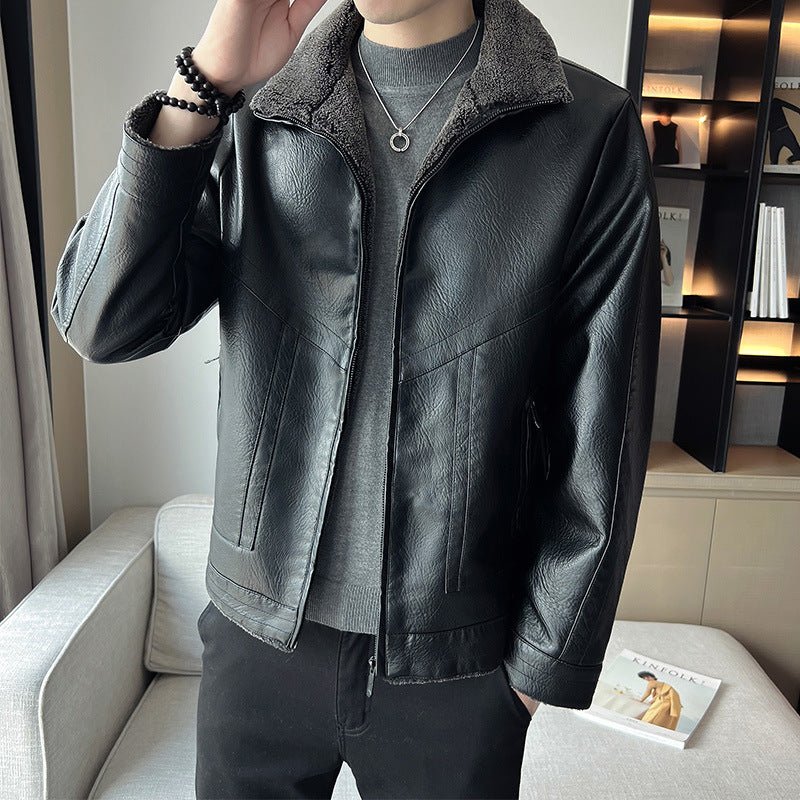 Hong Kong Style Velvet Padded Plus Size Men's Leather Jackets - MH TRENDS & STYLES