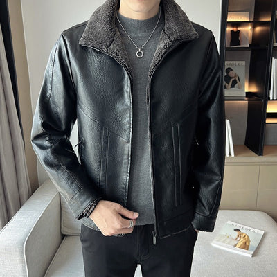 Hong Kong Style Velvet Padded Plus Size Men's Leather Jackets - MH TRENDS & STYLES