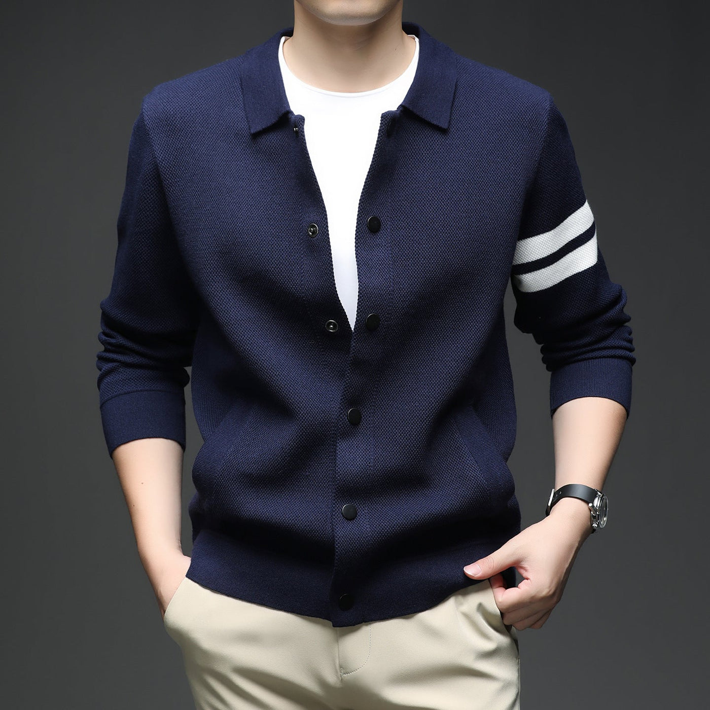 Knitted Cardigan Lapel Korean Slim Men's Jacket - MH TRENDS & STYLES