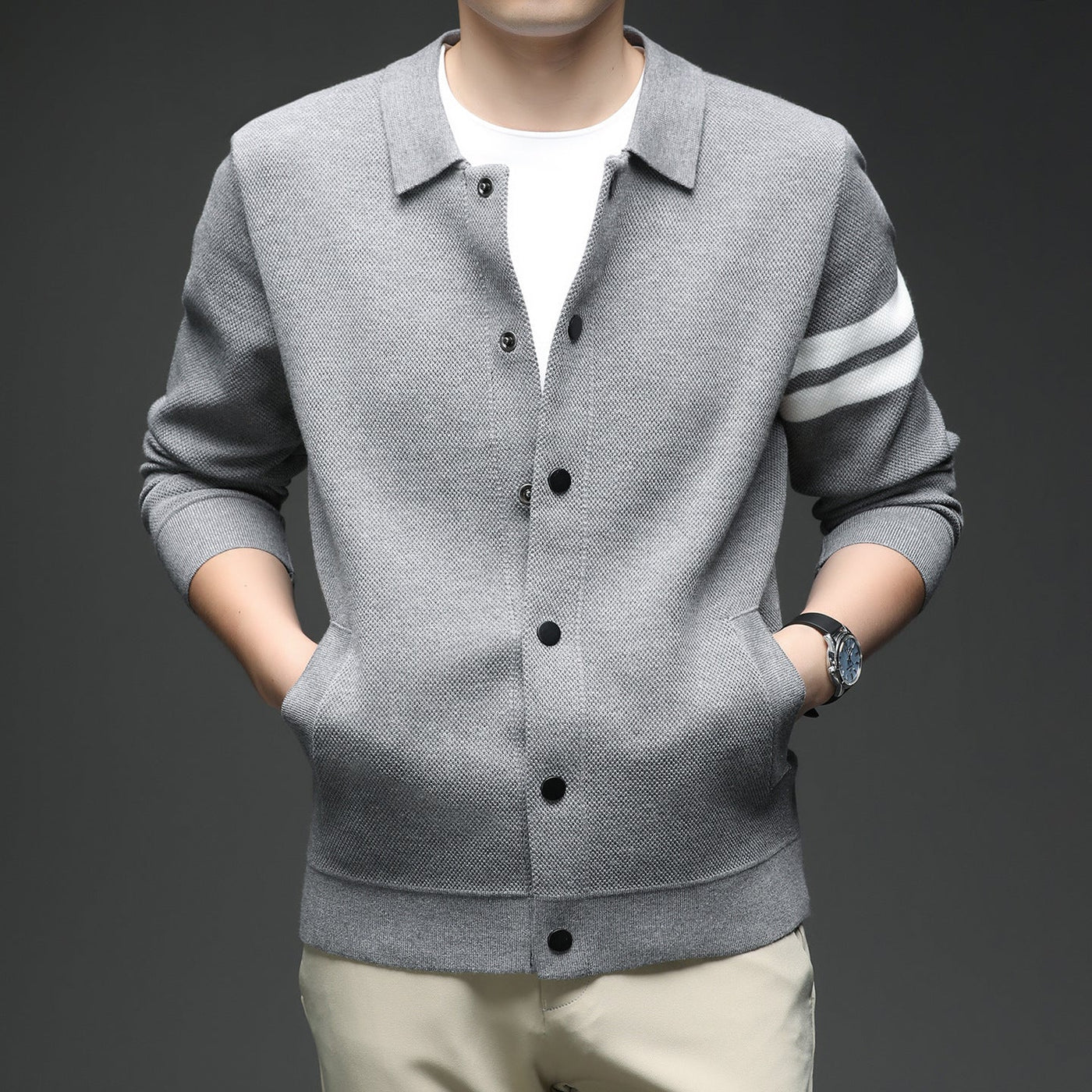 Knitted Cardigan Lapel Korean Slim Men's Jacket - MH TRENDS & STYLES
