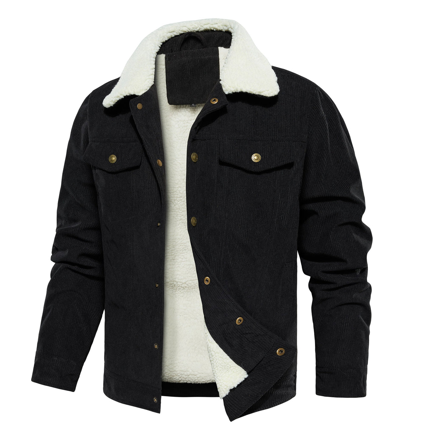 Men's Corduroy Jacket Winter Sherpa Lined Warm Thick Trucker Cargo Coat With 5 Pockets - MH TRENDS & STYLES