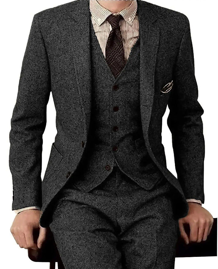 Men's Suit Three - piece Suit Fashion Woolen Suit - MH TRENDS & STYLES