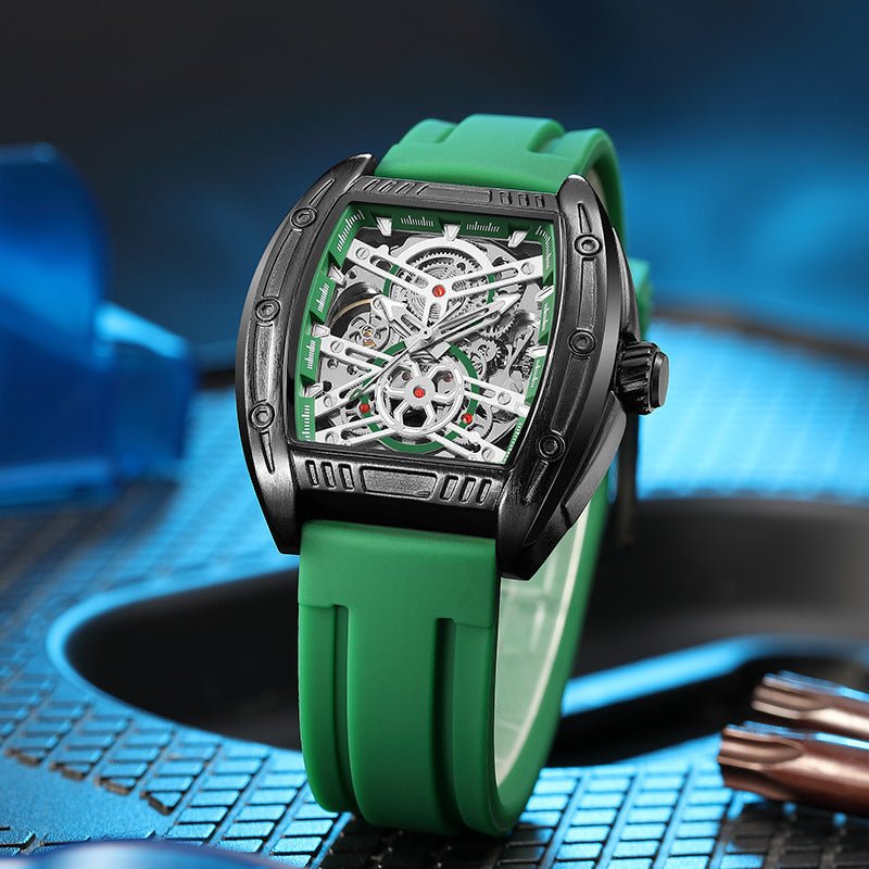 Men's Wine Barrel Type Mechanical Watch Silicone Tape - MH TRENDS & STYLES