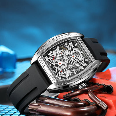 Men's Wine Barrel Type Mechanical Watch Silicone Tape - MH TRENDS & STYLES