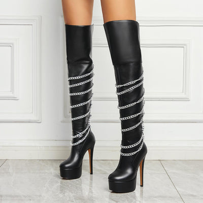 Metal Pointed Hot Girl Below The Knee Knight Boots High Heel - MH TRENDS & STYLES