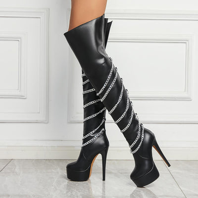 Metal Pointed Hot Girl Below The Knee Knight Boots High Heel - MH TRENDS & STYLES