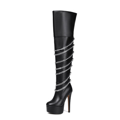 Metal Pointed Hot Girl Below The Knee Knight Boots High Heel - MH TRENDS & STYLES