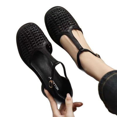 New Summer Soft Leather Roman Platform Mary Jane Shoes Hollow High Heel Pumps - MH TRENDS & STYLES