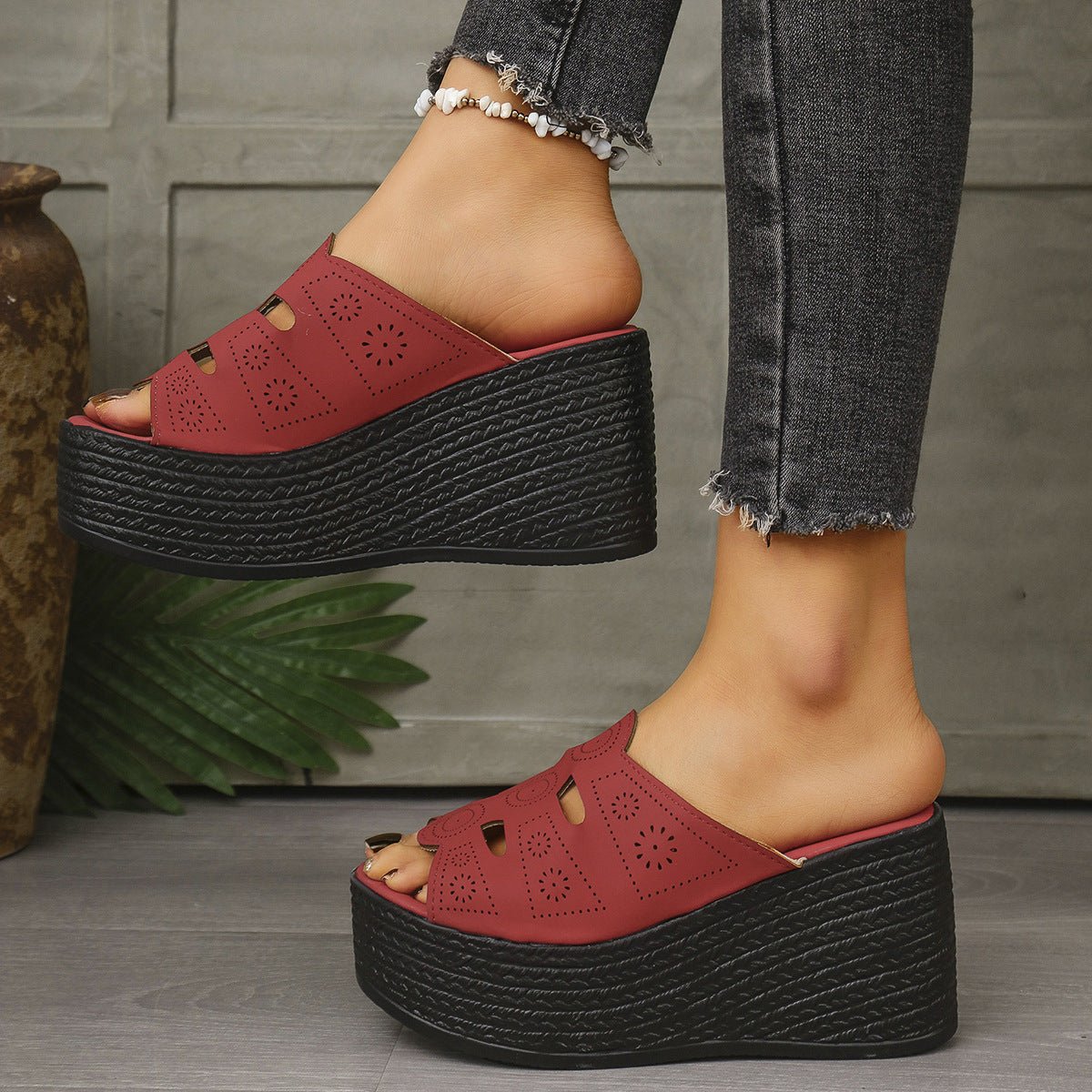 Plus Size Casual Slip - on Stitching Wedge Slippers - MH TRENDS & STYLES