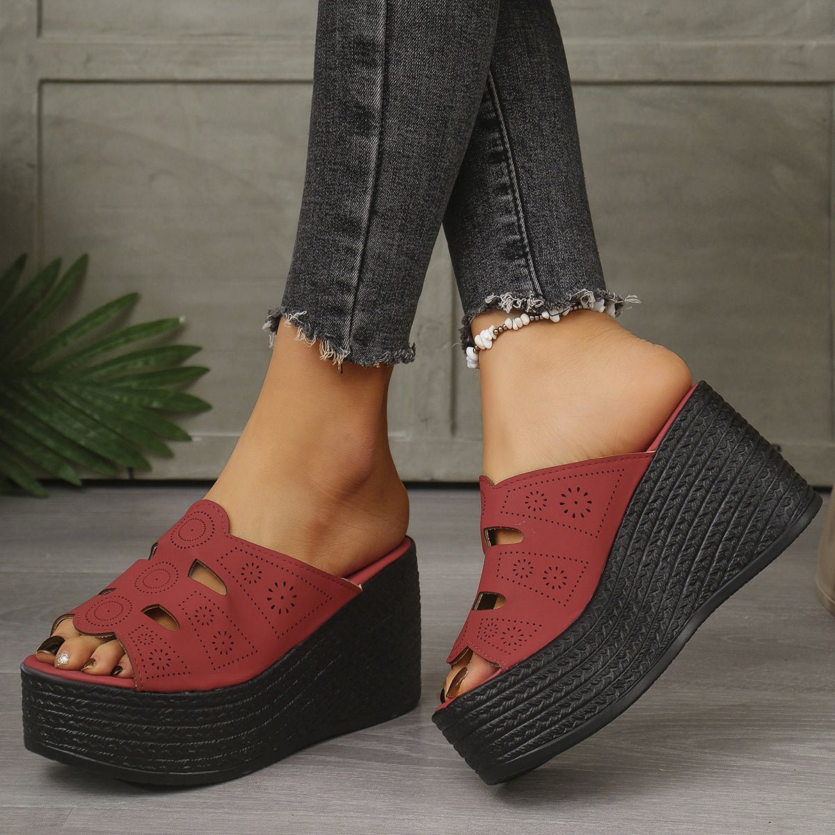 Plus Size Casual Slip - on Stitching Wedge Slippers - MH TRENDS & STYLES