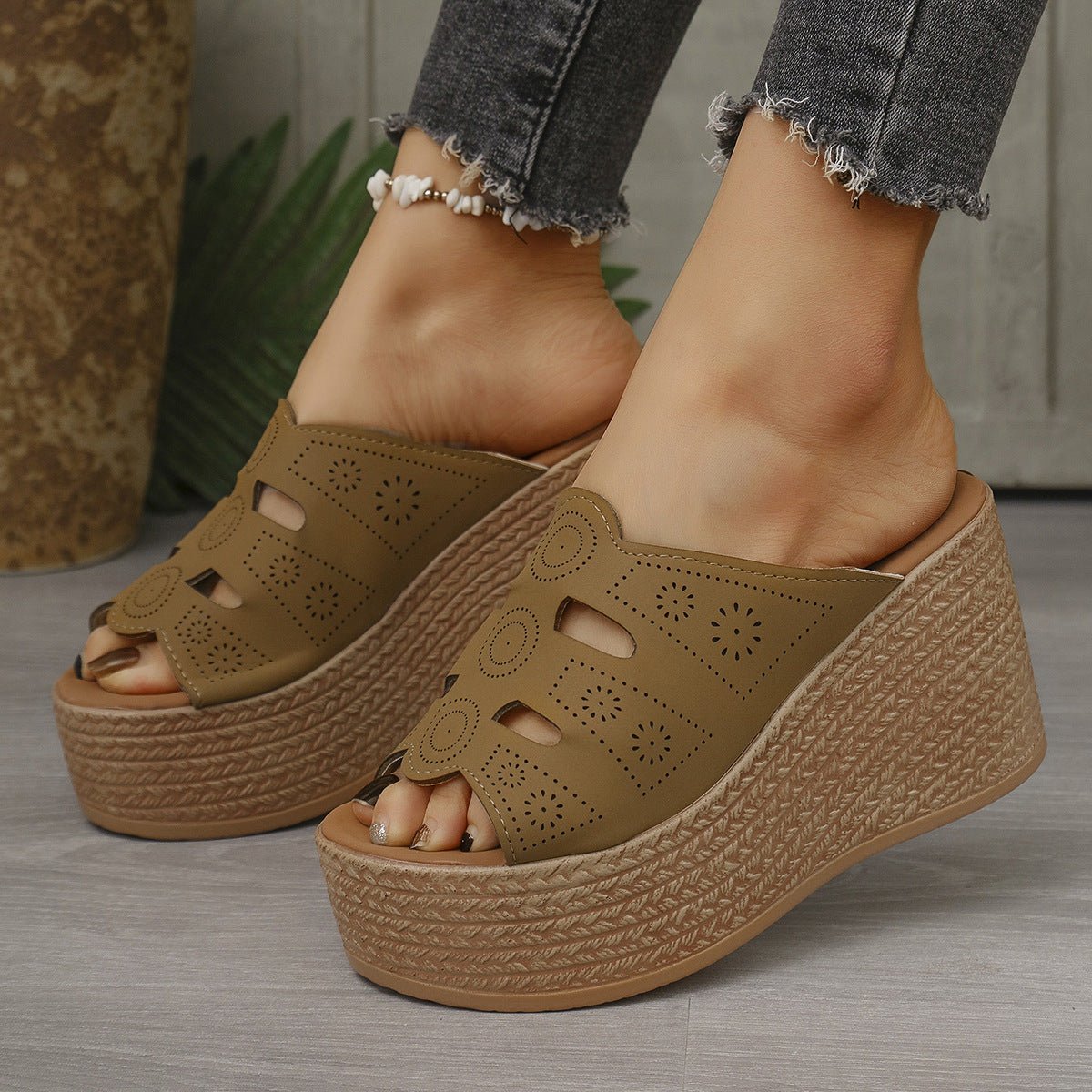 Plus Size Casual Slip - on Stitching Wedge Slippers - MH TRENDS & STYLES