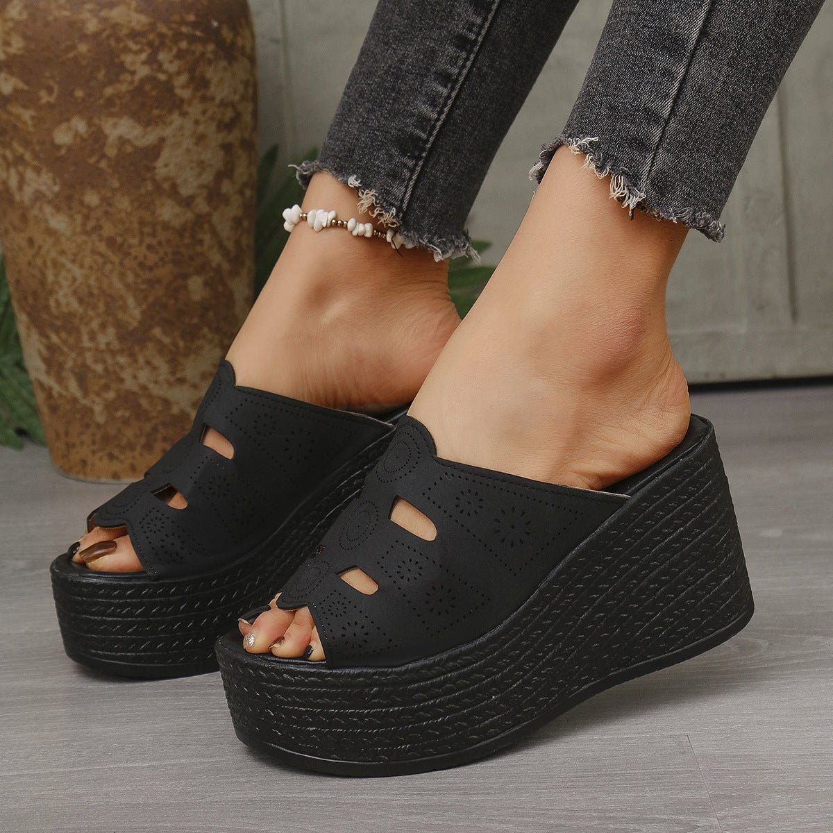 Plus Size Casual Slip - on Stitching Wedge Slippers - MH TRENDS & STYLES