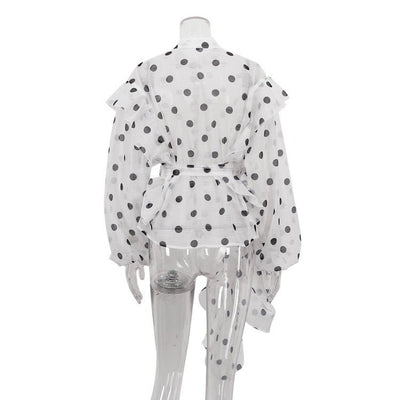 Polka Dot Ruffle Blouse for Women | Lace - Up Elegant Top | Trendy Fashion Shirt - MH TRENDS & STYLES