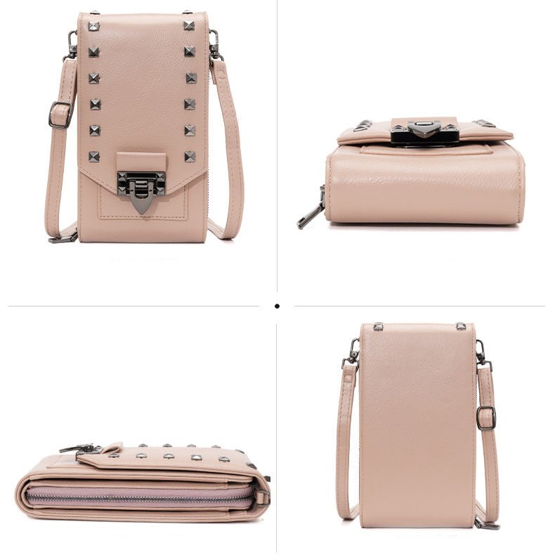 Rivet Design Shoulder Bags Mobile Phone Handbag Solid Color Crossbody Bags Women - MH TRENDS & STYLES