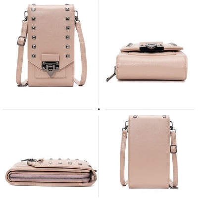 Rivet Design Shoulder Bags Mobile Phone Handbag Solid Color Crossbody Bags Women - MH TRENDS & STYLES