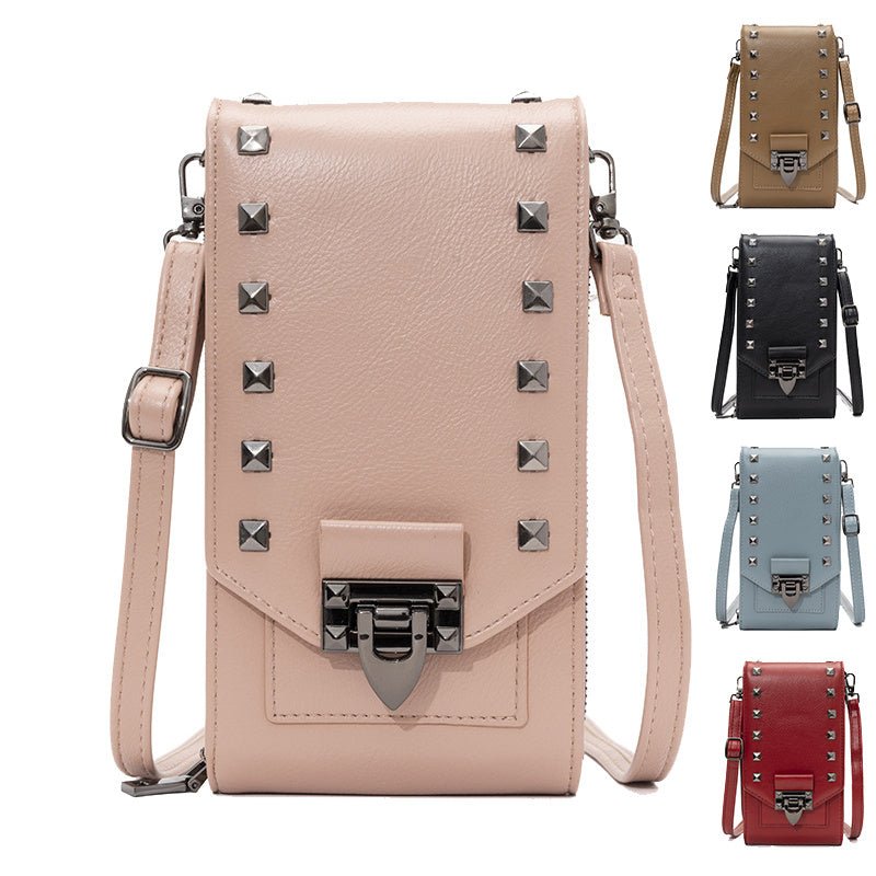 Rivet Design Shoulder Bags Mobile Phone Handbag Solid Color Crossbody Bags Women - MH TRENDS & STYLES