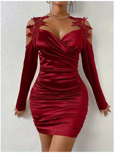 Satin Lace Bodycon Dress for Women | Elegant Party & Evening Wear | Sexy Slim Fit Style - MH TRENDS & STYLES