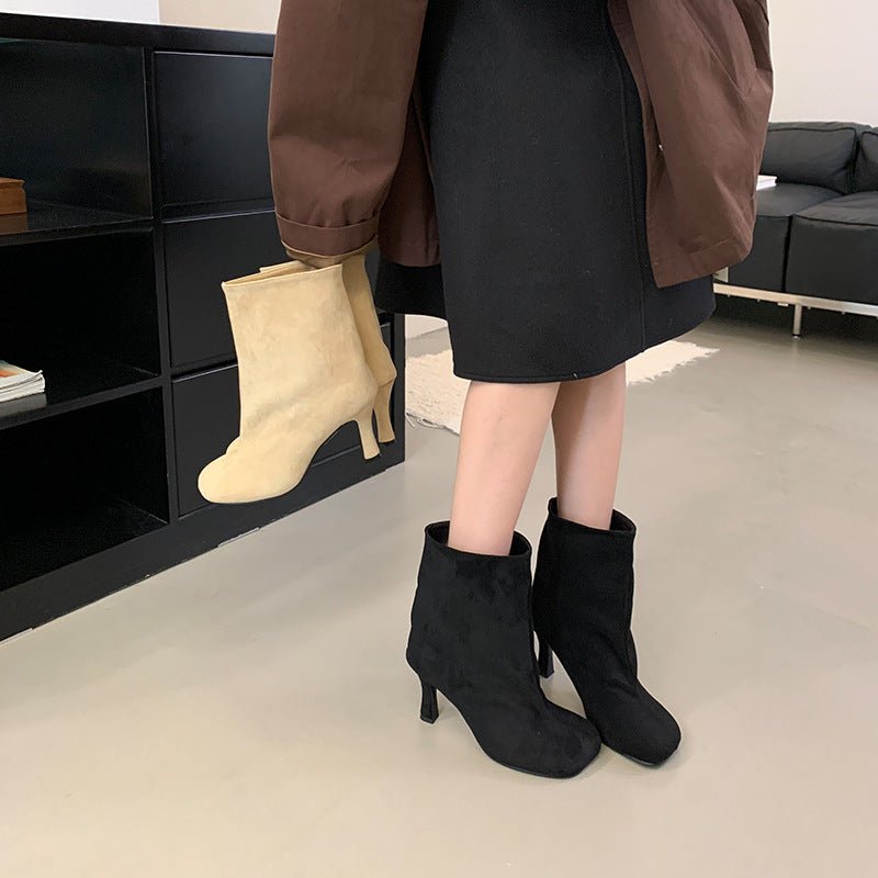 Simple Graceful Round Toe High Heel Booties - MH TRENDS & STYLES