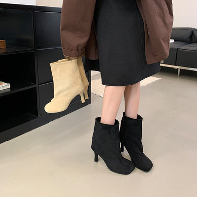 Simple Graceful Round Toe High Heel Booties - MH TRENDS & STYLES
