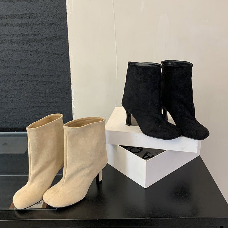 Simple Graceful Round Toe High Heel Booties - MH TRENDS & STYLES
