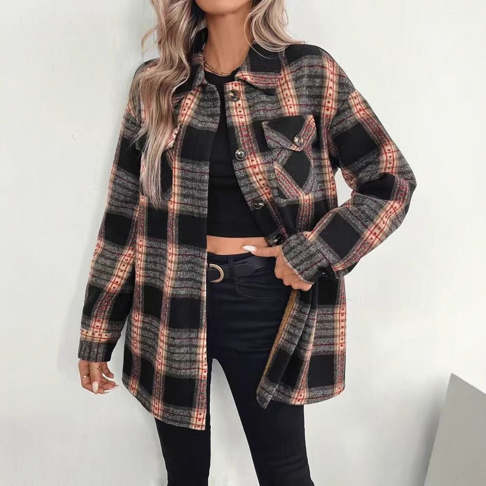 Women's Casual Plaid Composite Plush Warm Jacket - MH TRENDS & STYLES