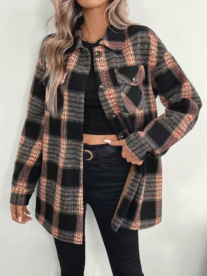 Women's Casual Plaid Composite Plush Warm Jacket - MH TRENDS & STYLES