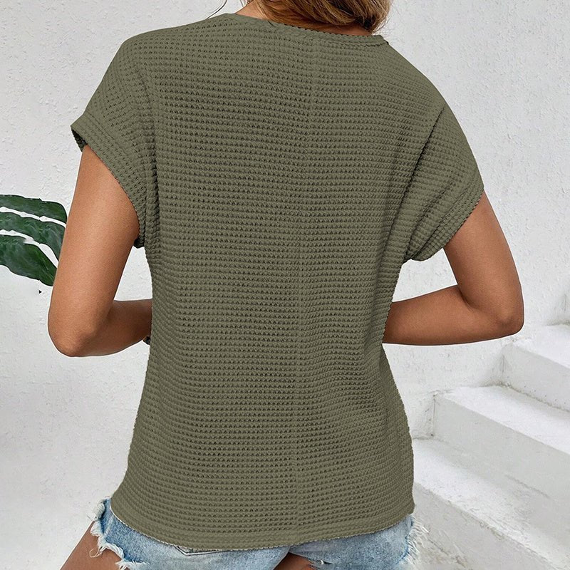 Womens Summer Dressy Casual Short Sleeve Lace Crewneck T Shirt Hollow Out Loose Blouses - MH TRENDS & STYLES