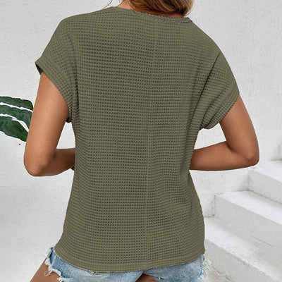 Womens Summer Dressy Casual Short Sleeve Lace Crewneck T Shirt Hollow Out Loose Blouses - MH TRENDS & STYLES