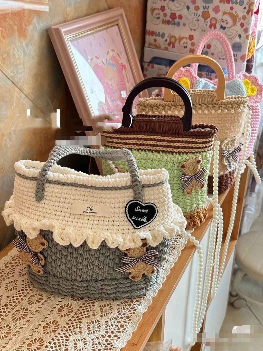 Wool Crocheted Bear Portable Shoulder Bag - MH TRENDS & STYLES
