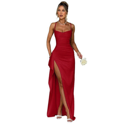 YL24531 Satin Sexy Slit Camisole Gown Dress Women - MH TRENDS & STYLES