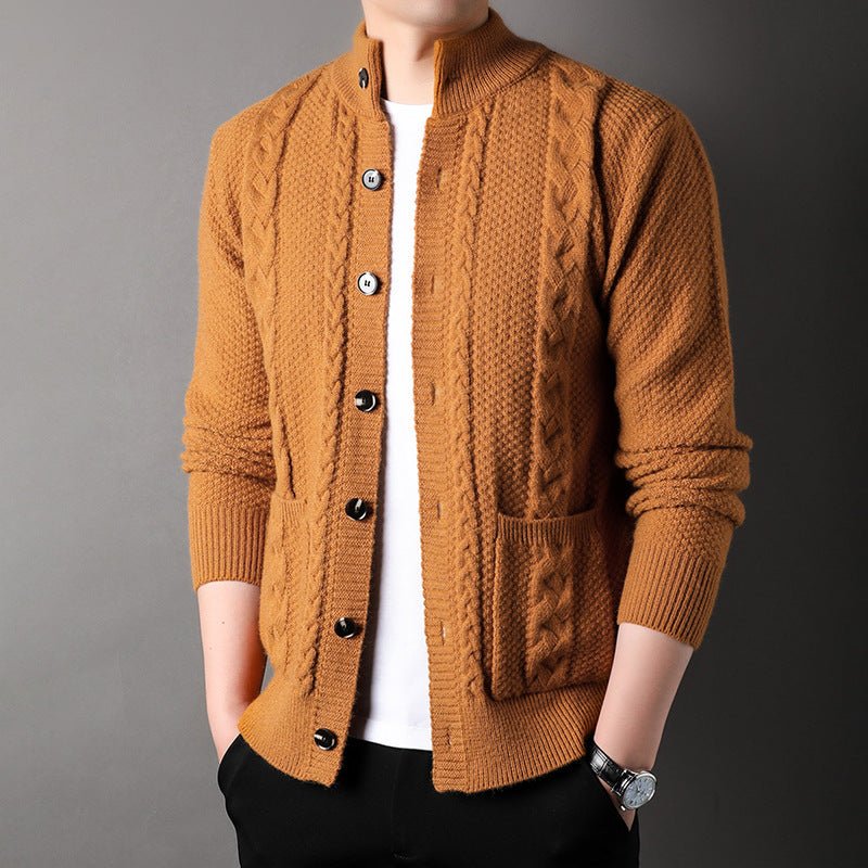 Young And Middle - aged Thick Knit Cardigan Retro Jacquard Loose - fitting Sweater Men's Sweater Coat - MH TRENDS & STYLES