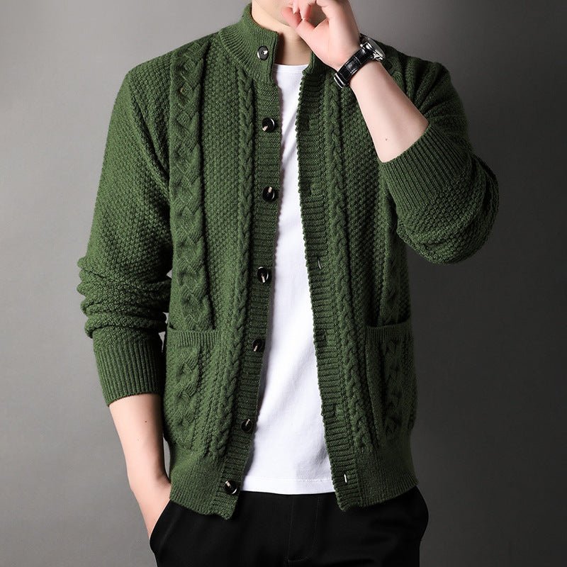 Young And Middle - aged Thick Knit Cardigan Retro Jacquard Loose - fitting Sweater Men's Sweater Coat - MH TRENDS & STYLES
