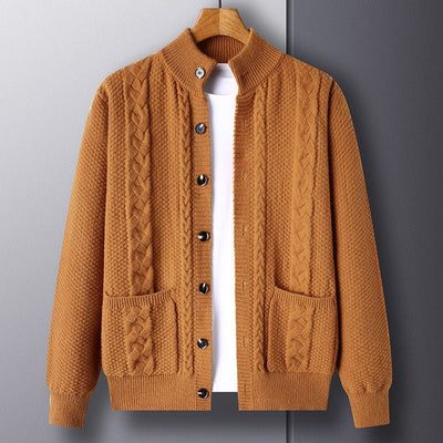 Young And Middle - aged Thick Knit Cardigan Retro Jacquard Loose - fitting Sweater Men's Sweater Coat - MH TRENDS & STYLES