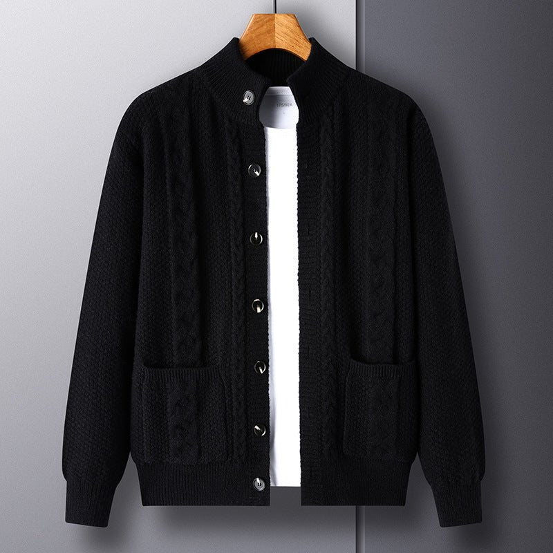 Young And Middle - aged Thick Knit Cardigan Retro Jacquard Loose - fitting Sweater Men's Sweater Coat - MH TRENDS & STYLES