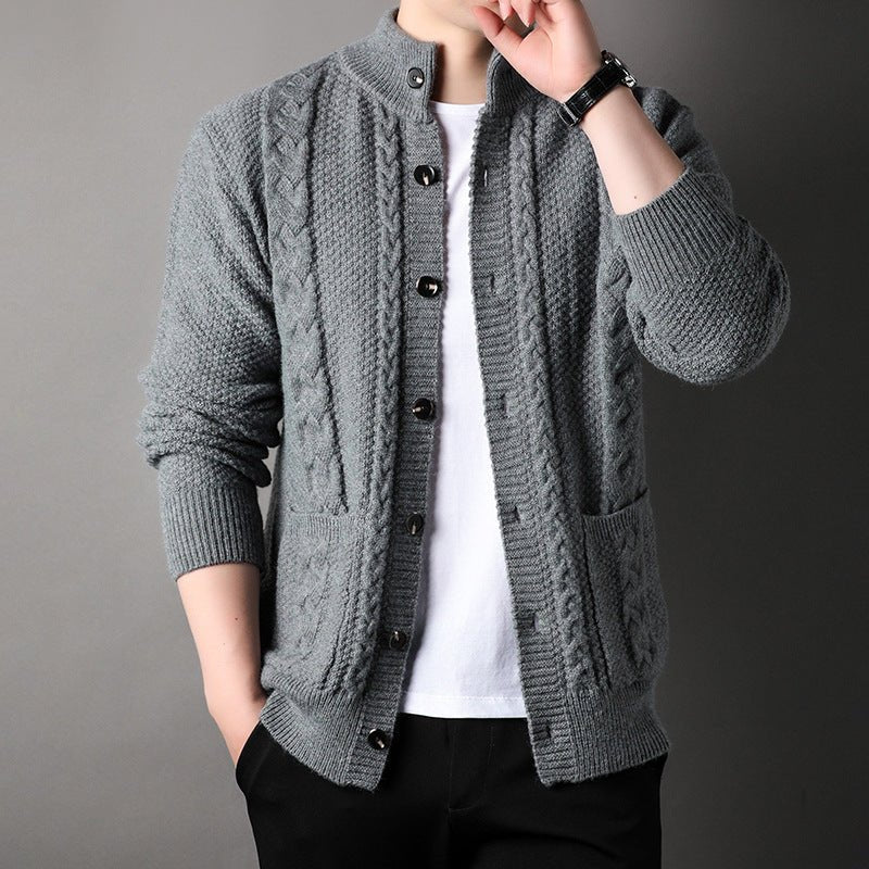 Young And Middle - aged Thick Knit Cardigan Retro Jacquard Loose - fitting Sweater Men's Sweater Coat - MH TRENDS & STYLES