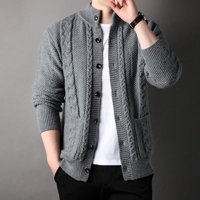 Young And Middle - aged Thick Knit Cardigan Retro Jacquard Loose - fitting Sweater Men's Sweater Coat - MH TRENDS & STYLES