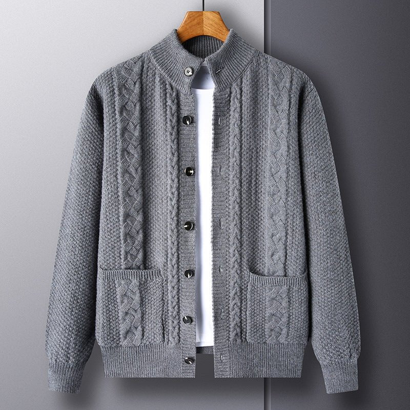 Young And Middle - aged Thick Knit Cardigan Retro Jacquard Loose - fitting Sweater Men's Sweater Coat - MH TRENDS & STYLES