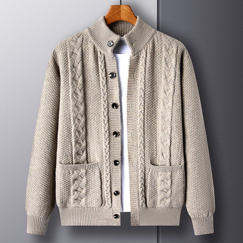 Young And Middle - aged Thick Knit Cardigan Retro Jacquard Loose - fitting Sweater Men's Sweater Coat - MH TRENDS & STYLES
