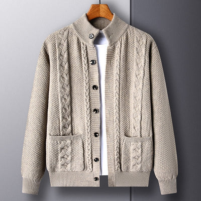 Young And Middle - aged Thick Knit Cardigan Retro Jacquard Loose - fitting Sweater Men's Sweater Coat - MH TRENDS & STYLES