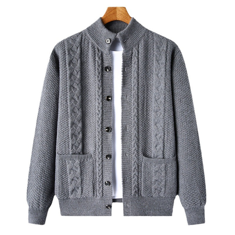 Young And Middle - aged Thick Knit Cardigan Retro Jacquard Loose - fitting Sweater Men's Sweater Coat - MH TRENDS & STYLES