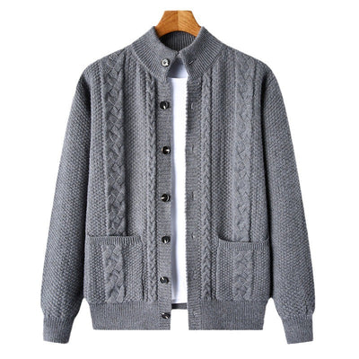 Young And Middle - aged Thick Knit Cardigan Retro Jacquard Loose - fitting Sweater Men's Sweater Coat - MH TRENDS & STYLES