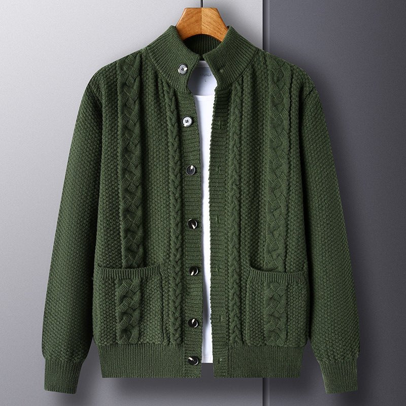 Young And Middle - aged Thick Knit Cardigan Retro Jacquard Loose - fitting Sweater Men's Sweater Coat - MH TRENDS & STYLES